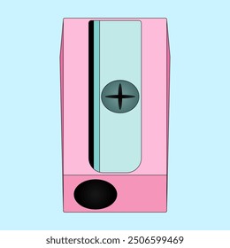 Colorful pastel pink pencil sharpener illustration, ideal for back-to-school designs, stationery themes, and educational projects.