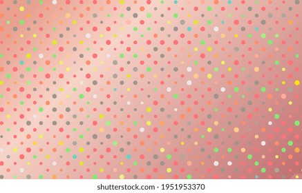 Colorful pastel polka dots vector on rose gold background. Lovely sweet backdrop. Can used for gift paper, invitation card for kids, Wallpaper Interior, Book cover, etc. Vector illustration EPS10