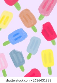 Colorful pastel popsicle pattern on soft background, ideal for cute summer-themed designs