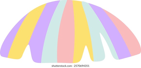 Colorful pastel rainbow stripes forming a whimsical and abstract scallop shell shape, infusing playful charm into designs and backgrounds with a delightful touch of creativity