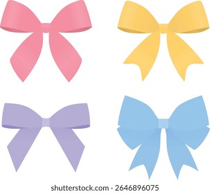 Colorful Pastel Ribbon Bows Collection in Flat Style for Gift Wrapping, Celebration, Greeting Card Design