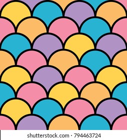 Colorful pastel scale seamless pattern black outline