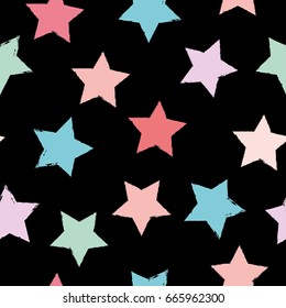 Colorful pastel seamless pattern with stars on night sky