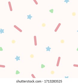 Colorful pastel seamless vector confetti pattern. Party and bakery themed donut or cake sugar sprinkle background.