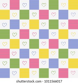 colorful pastel square pattern with lines and hand drawing heart symbol, seamless pattern, wallpaper, texture, banner, label, frame, vector design