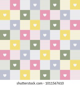 colorful pastel square pattern with lines and heart symbol, seamless pattern, wallpaper, texture, banner, label, frame, vector design