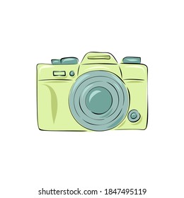 Colorful pastel vector illustration sof retro camera. Hand drawn vintage cameras with cute color. Sketch and cartoon style. Hand drawn.