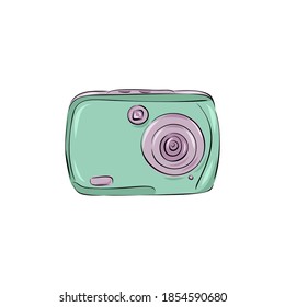 Colorful pastel vector illustration sof retro camera. Hand drawn vintage cameras with cute color. Sketch and cartoon style. Hand drawn.