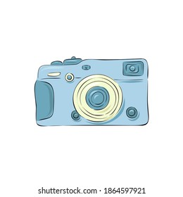 Colorful pastel vector illustration sof retro camera. Hand drawn vintage cameras with cute color. Sketch and cartoon style. Hand drawn.
