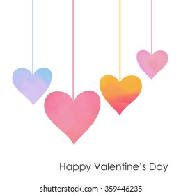 Colorful pastel watercolor style of Valentines card. Hanging heart for Valentine.