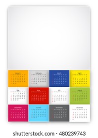 Colorful patch art calendar for 2017, week starts Sunday. Vector A sizes format template on white background