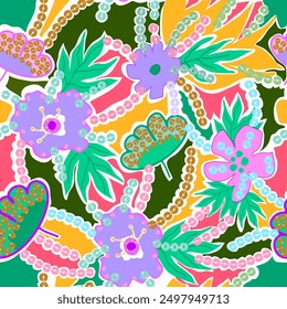 patchwork coloré avec des paillettes de style broderie et un motif d'Image vectorielle harmonieux de tissu de type fil. imprimé lehenga traditionnel coloré avec des paillettes motif harmonieux