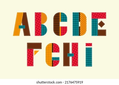 Colorful Patchwork English Alphabet. Isolated Quilt Letters In Scrapbook Style.