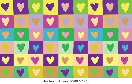 Colorful Patchwork Hearts Pattern – Playful and Vibrant Background