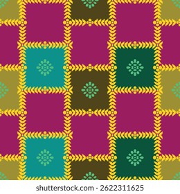 a colorful patchwork pattern with green, yellow and red squares