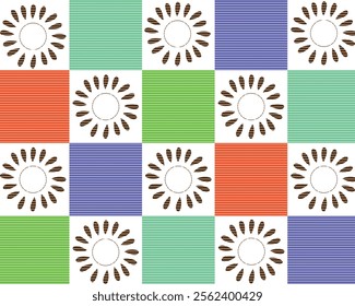 Colorful patchwork pattern for quilt, rugs. Seamless vector flower patchwork pattern. Pastel checks.