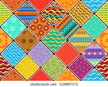 colorful patchwork seamless pattern with stitch rhombus of ethnic ornaments for your design of pillow