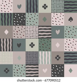 colorful patchwork seamless pattern with symbols of playing cards vector illustration