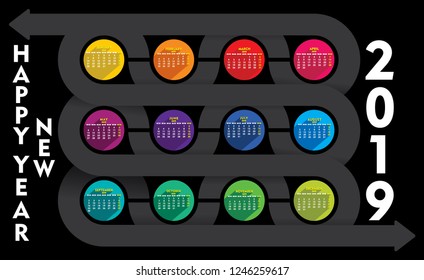 colorful path style new year calender 2019 design