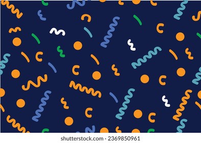 Colorful pattern of the 80s 90s with geometric figures and doodles
