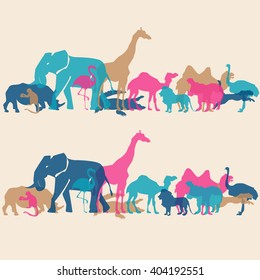 Colorful pattern african animals in line