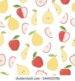 Colorful pattern with apple and pear. Summer, sweet food. Vegetable diet.