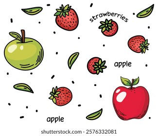 Colorful Pattern of Apples and Strawberries for a Fresh and Healthy School Snack Theme Vector illustration