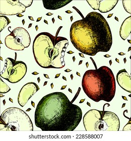 Colorful pattern with apples. The template can be used for packaging, printing on cups, bags, wallpaper, textiles.