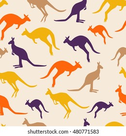 Colorful pattern australian kangaroo animal silhouette seamless background