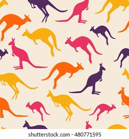 Colorful pattern australian kangaroo animal silhouette seamless background