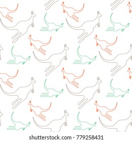 Colorful pattern australian kangaroo animal silhouette seamless background