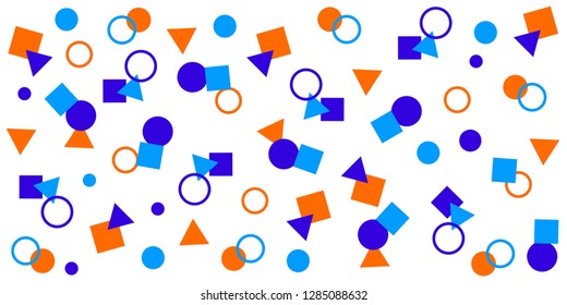 Colorful pattern and background of geometric shapes, blue, cyan, orange. Vector illustration.