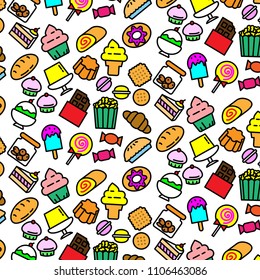 Colorful pattern background of variety Dessert icon on white background