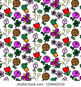 Colorful pattern background of variety flower icon on white background