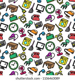 Colorful pattern background of variety household icon on white background