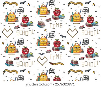 Colorful Pattern Back-to-School Apple with Books for an Inspiring and Cheerful Educational Journey Theme Vector illustration