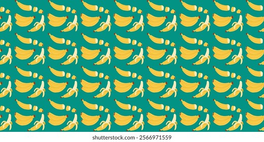 Colorful pattern of bananas on a vibrant background depicting cheerful fruit design elements