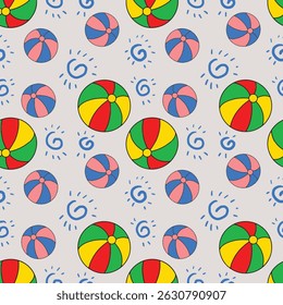 Colorful Pattern With Beach Ball On a Light Background