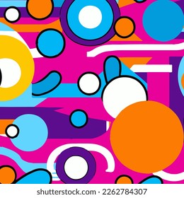 Patrón Colorido Con Círculos Y Líneas Grandes Y Pequeñas Y Pequeños Desgloses De Estilo Vector De Fondo. Arte vectorial hecho a mano.