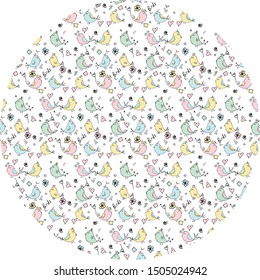 Colorful pattern birds collection. Cute hand drawn bird doodles. Good for posters, stickers, cards, alphabet and nursery decor. Scandinavian kids illustration