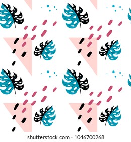 Colorful pattern with blue palm leaves made in vector.
