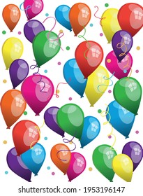 Colorful pattern bright balloons flying together with candy.