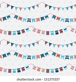 Colorful pattern with bunting and garland. Seamless vector background.