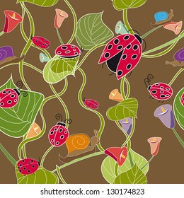 colorful pattern with butterflies ladybug