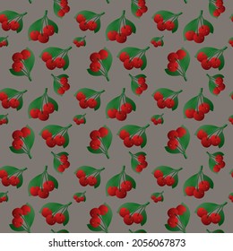 Colorful pattern with cherries on gray background, seamless pattern. Vector illustration.