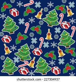 Colorful pattern with Christmas elements in square format suitable for wallpaper and fabric, vector illustration