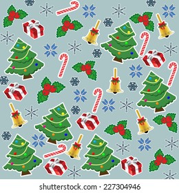 Colorful pattern with Christmas elements in square format suitable for wallpaper and fabric, vector illustration