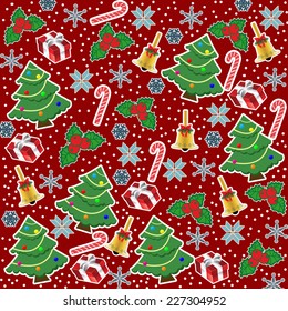 Colorful pattern with Christmas elements in square format suitable for wallpaper and fabric, vector illustration