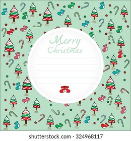 Colorful Pattern with Christmas Elements.Vector Background with circular cutout space for text.