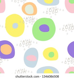 Colorful pattern circle and triangles background. Simple seamless pattern for background, wrapping paper, fabric, surface design.